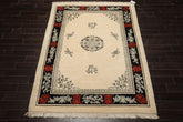 6x9 Ivory, Black, Orange Color Hand Knotted Chinese Art Deco New Zealand Wool Traditional Oriental Rug